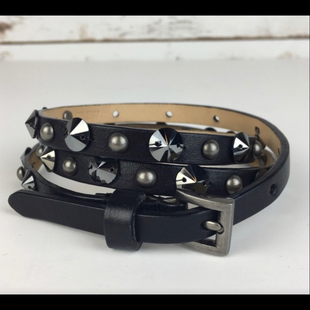 J. Crew • Stud & Prism Black Leather Belt Skinny